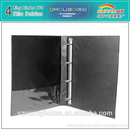 Black PVC A4 Golden Embossing Printing Presentation Folder With 1 Inch 4 Ring Binders